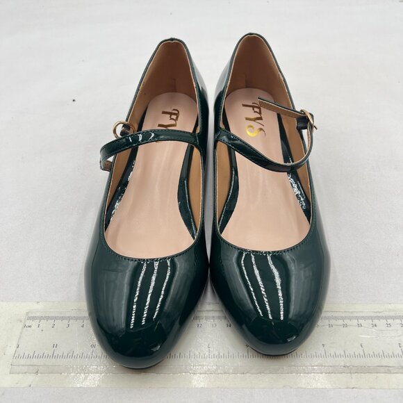 FYS Dark Green Low Block Heel Mary Jane Chic Round Toe Pumps Comfy Dress Shoes - Picture 2 of 7